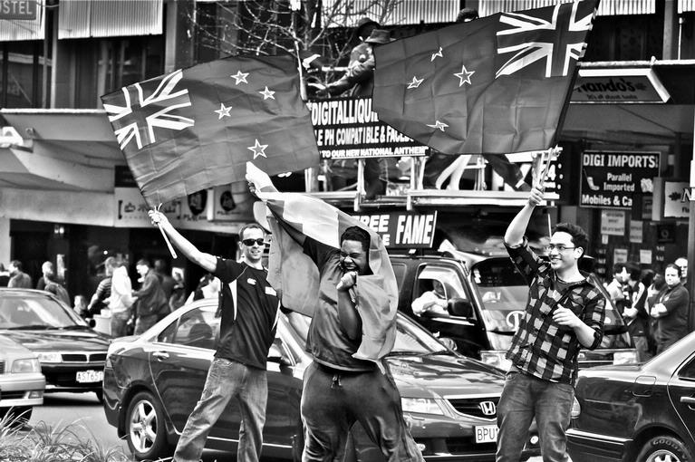 ALI MOHAMMED AL HAJ NASSER; Joy of a nation; During the Rugby world cup celebrations in Auckland, Queen Street.