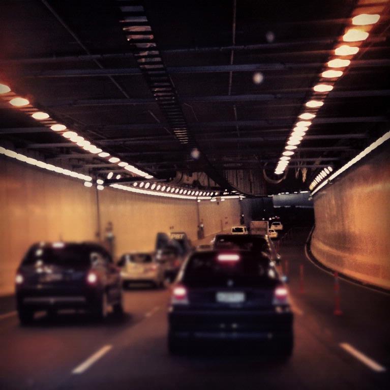 Emma Jane Caldwell; Northbound through the new tunnel; Traveling north through the new tunnel before the Harbour Bridge Auckland. Taken on an iPhone