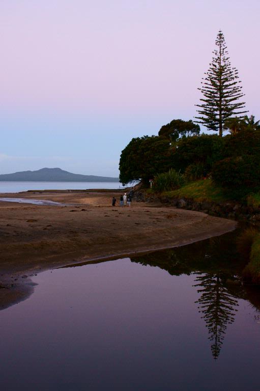 Pamela Marquez; Rangitoto Island from Mairangi Bay; This photo was taken during the sunset while a family was enjoying walking on the beach
