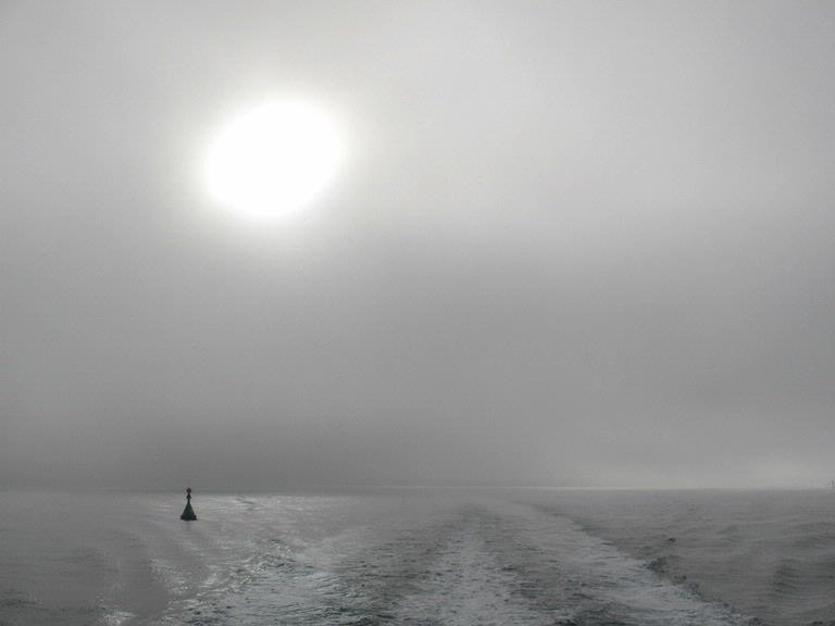 Stuart Weekes; Foggy morning on the Gulf; View from the 9am Waiheke Ferry to Auckland.