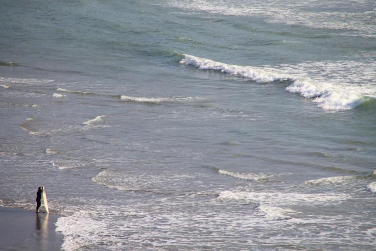 Mickael Fradin;Evaluating the waves;Muriwai beach