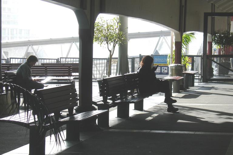Stuart Weekes;Rain, Sun and Shadows.;Waiting for a ferry