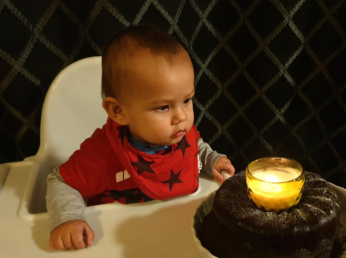 Susie Trinh; Stay in your bubble birthday boy; Celebrations still continue in lock down. His first birthday cake had to make do with a votive candle