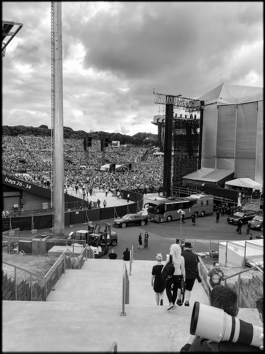 Amanda Ratcliffe; 'Backstage' at Mount Smart Stadium   Auckland, 2017;Entering backstage to photograph Paul McCartney at Mount Smart Stadium in Auckland, 2017.