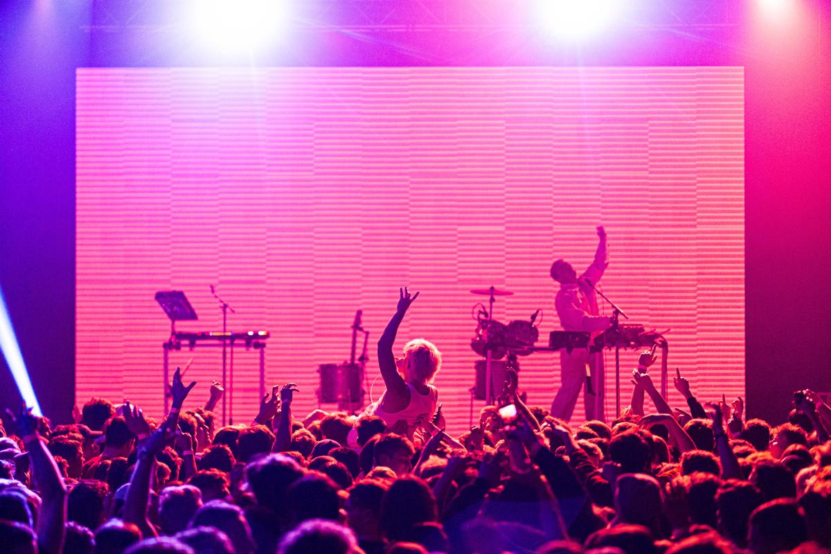 Lucas Perelini; Sachi;Nick Chrisp of Sachi crowd surfs at Ngaio Marsh Theatre. 17/07/19