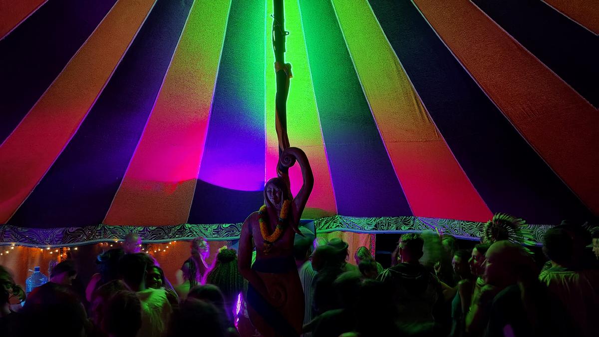 Rob Warner; She is watching over us; A late night gathering to get lost in chillout music in the Chai Tent at Earth Beat Festival
