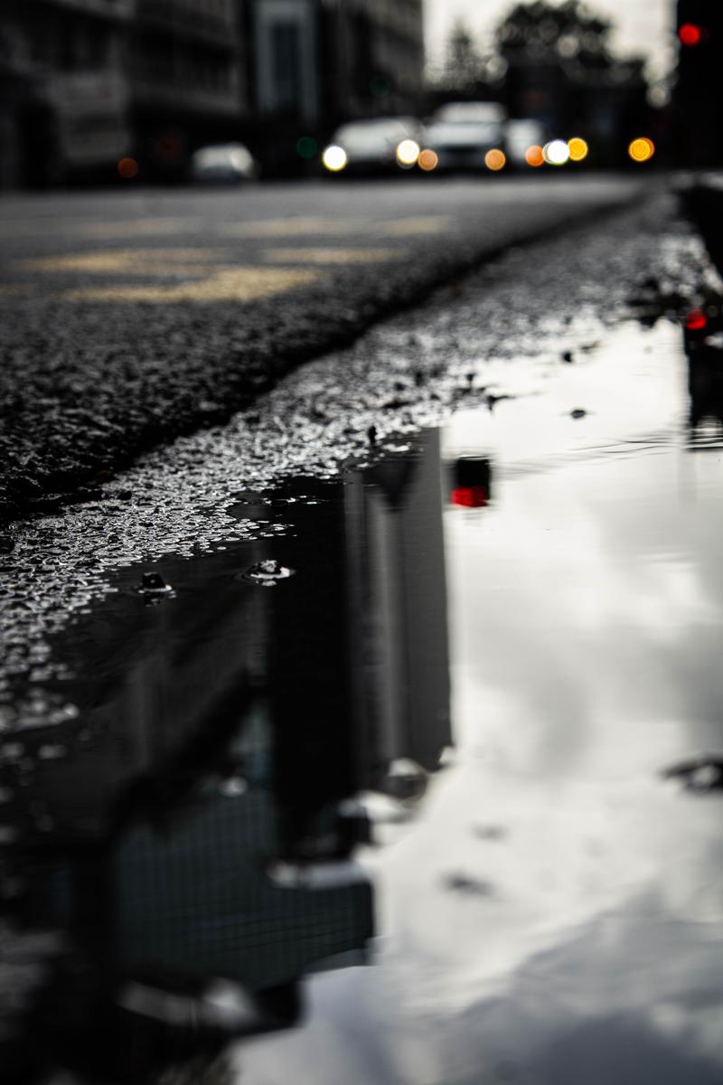 Loch Greer;puddle reflection of traffic