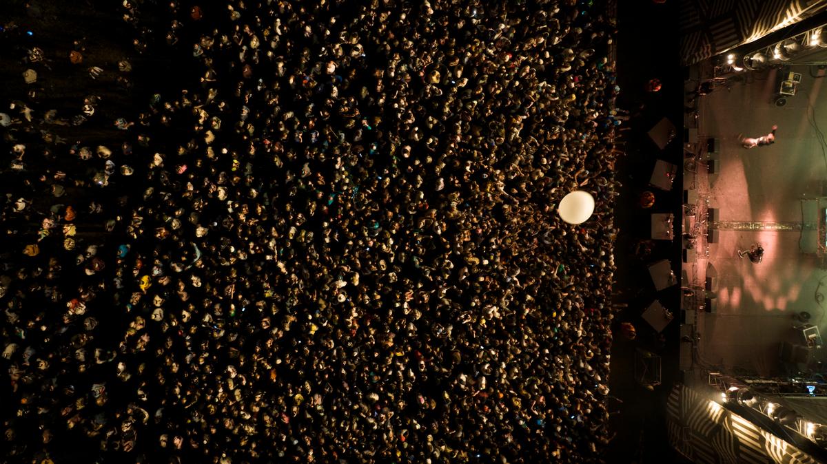 George Heard; Rhythm & Alps Festival ;A birds eye view of the R&A moshpit with people celebrating the New Year. Taken for the NZ Herald