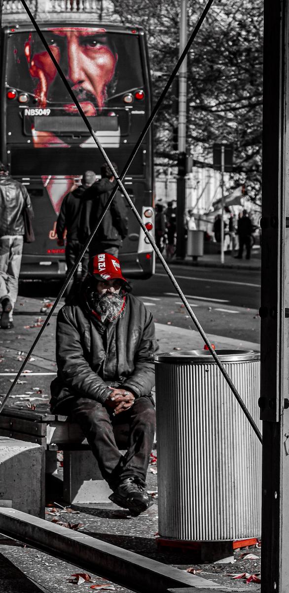 Anuke Rnanweera;Contemplating life ;A gentlemen down on luck on Auckland's Queen street