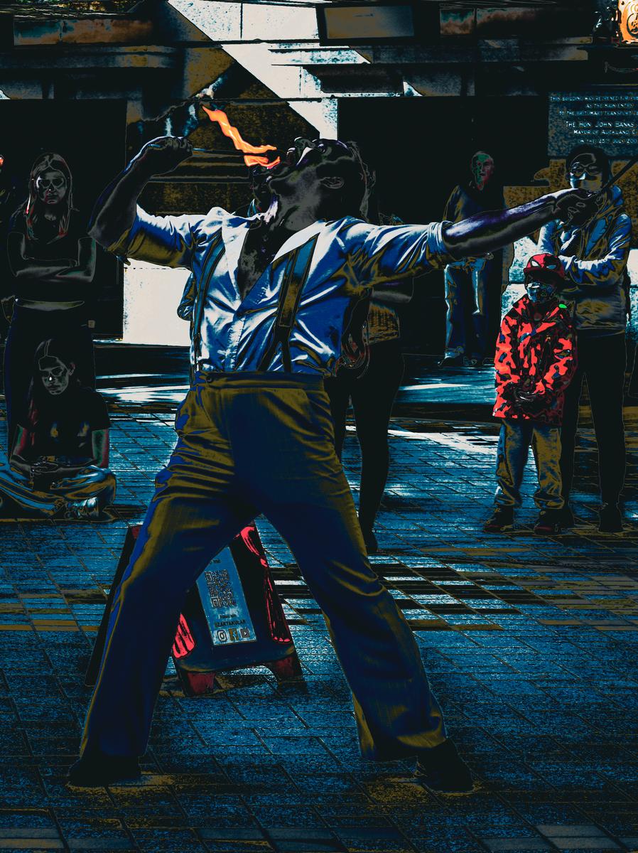 Anuke Rnanweera;I can breath fire;A street performer at britomart as captured by me
