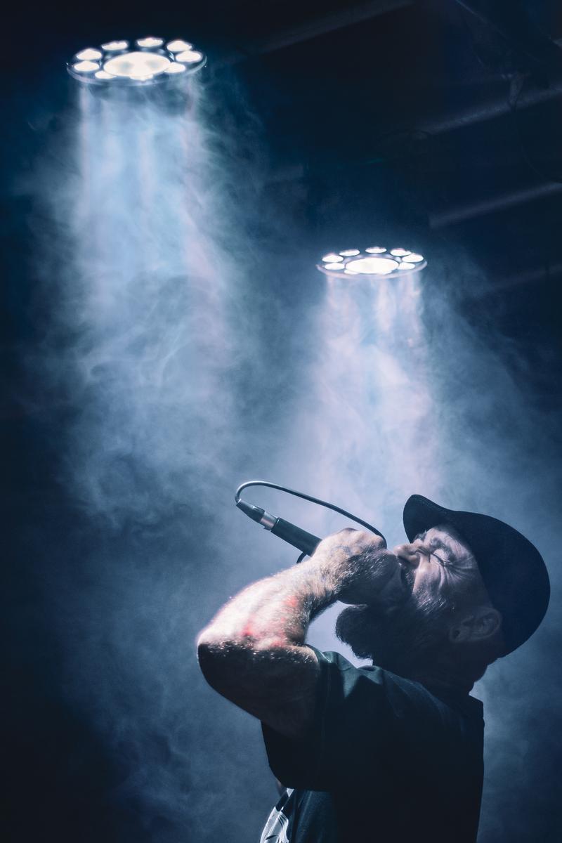 Bevan Triebels; Into the Light;Steve from Omeka, with beams of light at the Embankment Tavern