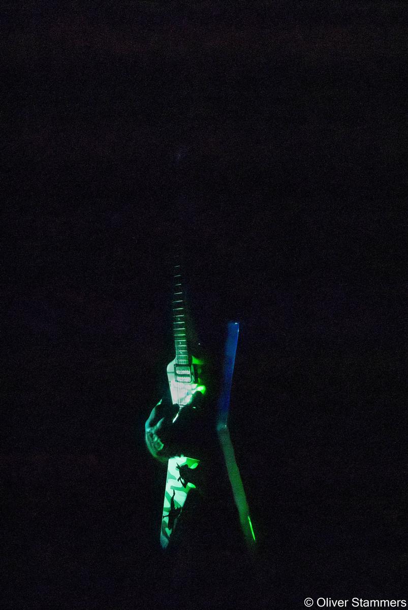 Oliver Stammers;A distant shred, an echo for eternity.;Took this photo at a Pantera tribute concert down in auckland city, a beautiful guitar resonating with the memory of Dimebag Darrell. A memory, an echo, of his amazing guitar performances, rest in peace.