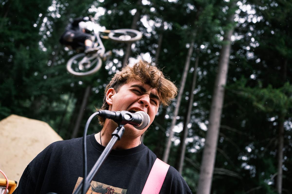 Keegan Gingrich; Collision Course; Mountain bikes fly overhead during an emotion packed scream for Powder Chutes' Clarke West
