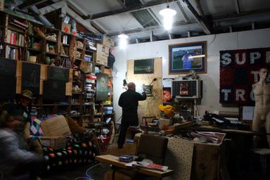 Donna Sarten;Bernie Harfleet Artist in his Studio Working Late in to the Night